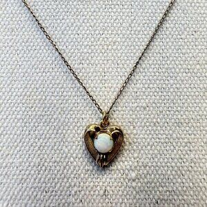 Vintage Tru-Kay Opal‎ Heart Necklace 1/20 12k Gold Fill Signed TK Dainty Minimal